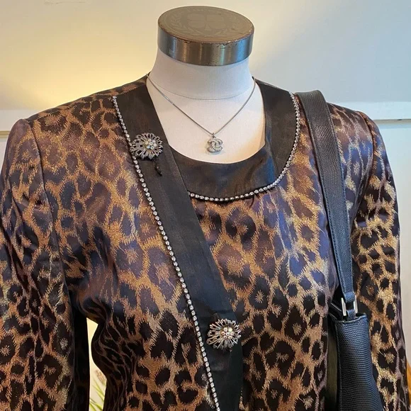 Vintage 70s/80s Leopard Print Blazer Jacket with Rhinestone Embellishments, M/L - Picture 2 of 5